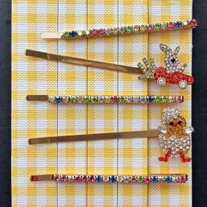 Girls Gold 5pc Hairpin Set Multicolor Rhinestone Spring Easter Theme by Piper K